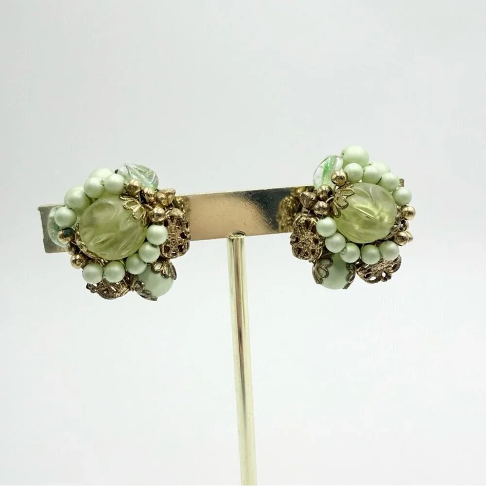 Vintage Beaded Clip on Earrings Ring Sets